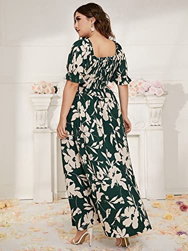 MakeMeChic Women's Plus Size Boho Floral Maxi Dress Curvy Short Sleeve Shirred Squared Neck Flomal Long Dress A Multicolor 1XL - Image 2