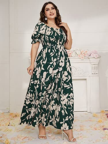 MakeMeChic Women's Plus Size Boho Floral Maxi Dress Curvy Short Sleeve Shirred Squared Neck Flomal Long Dress A Multicolor 1XL - Image 5