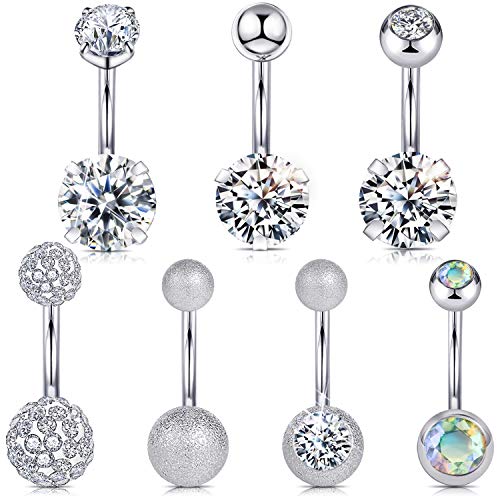 Wssxc 14G Hypoallergenic Surgical Steel Belly Button Ring Cubic Zirconia Belly Button Barbs Body Piercing Set 7Pcs - Image 1