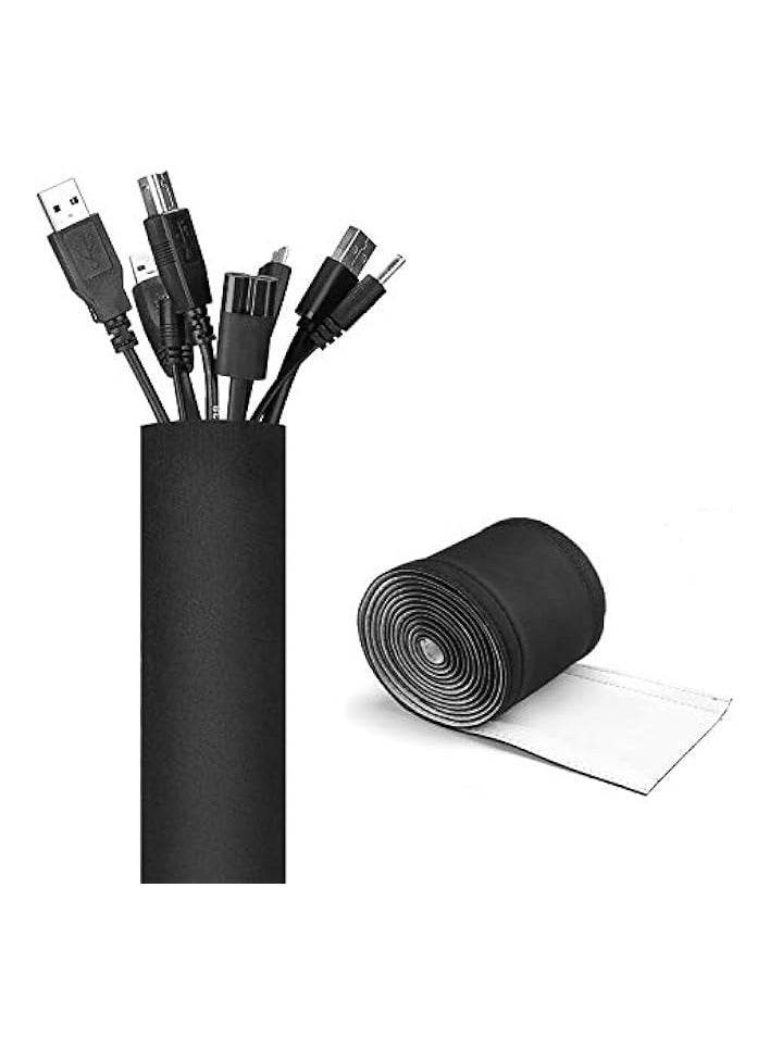 JOTO 10.83ft Cable Management Sleeve, Cuttable Neoprene Cord Management Organizer System, Flexible Cable Wrap Cover Wire Hider for Desk TV Computer Office Home Theater -Reversible Black/White, Large - Image 1