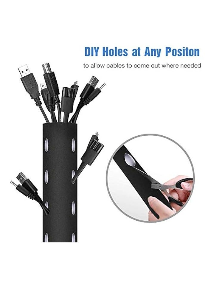 JOTO 10.83ft Cable Management Sleeve, Cuttable Neoprene Cord Management Organizer System, Flexible Cable Wrap Cover Wire Hider for Desk TV Computer Office Home Theater -Reversible Black/White, Large - Image 4