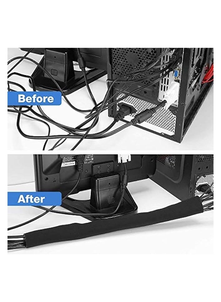 JOTO 10.83ft Cable Management Sleeve, Cuttable Neoprene Cord Management Organizer System, Flexible Cable Wrap Cover Wire Hider for Desk TV Computer Office Home Theater -Reversible Black/White, Large - Image 5