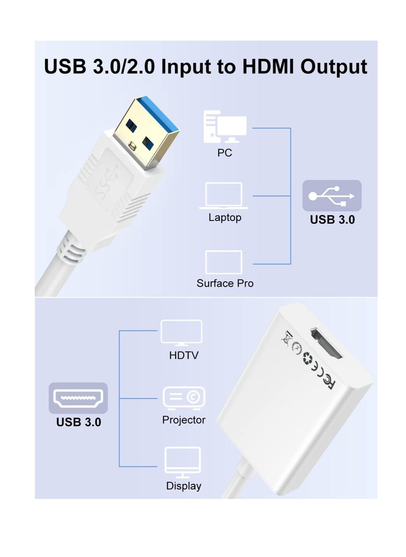 Generic - USB 3.0 to HDMI Adapter, HD 1080P Video Audio Graphics Multi Monitor USB 3.0/2.0 to HDMI Mirroring/Expansion Converter Cable for PC/HDTV/Projector, Compatible with Windows XP/7/8/8.1/10/11/Android - Image 1