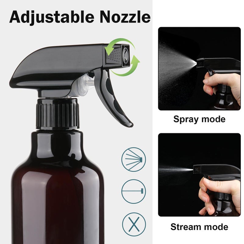 Hethyo Plastic Spray Bottles Empty Spray Bottle 16.9oz/500ml 2 Pack Heavy Duty Spraying Bottles Mist/Stream Water Bottle for Cleaning Solutions, Essential Oils, Hair (Amber) - Image 3