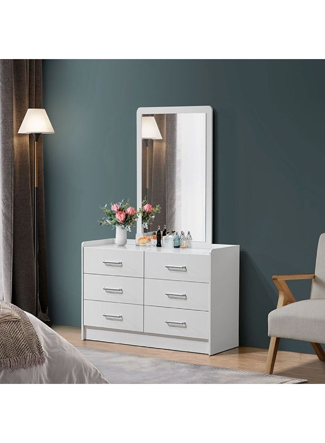 DANUBE HOME Supreme 6 Drawers Master Dresser With Mirror Dressers Organizer For Bed Room Living Room Closet Hallway Nursery -White - Image 1