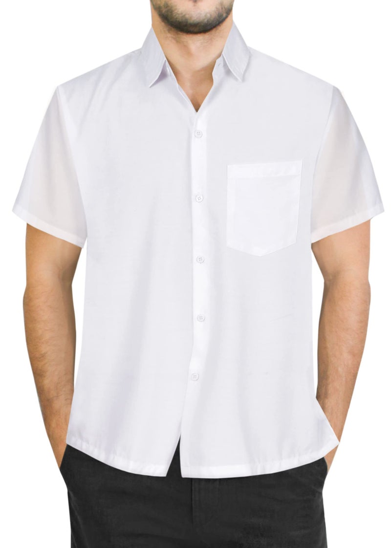 LA LEELA Men's Short Sleeve Button Down Solid Shirt Casual Camp Shirts Summer Beach Business Vacation Work Shirt Tees with Pocket L White Plain - Image 1