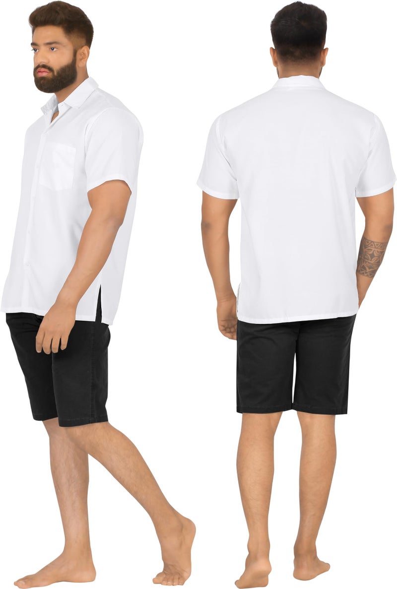 LA LEELA Men's Short Sleeve Button Down Solid Shirt Casual Camp Shirts Summer Beach Business Vacation Work Shirt Tees with Pocket L White Plain - Image 4