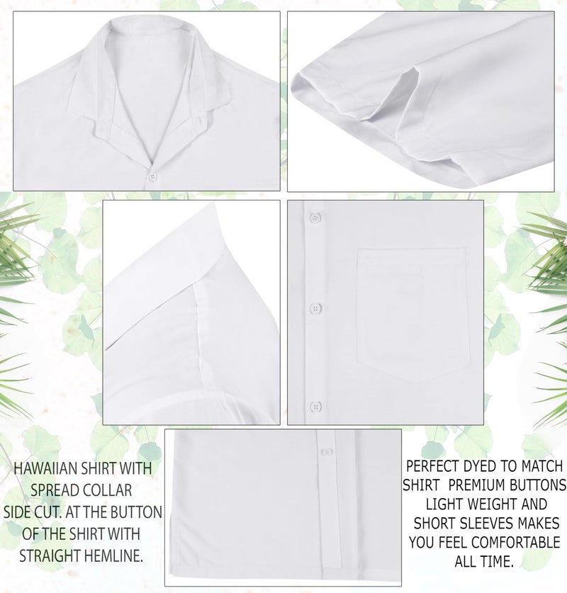 LA LEELA Men's Short Sleeve Button Down Solid Shirt Casual Camp Shirts Summer Beach Business Vacation Work Shirt Tees with Pocket L White Plain - Image 5
