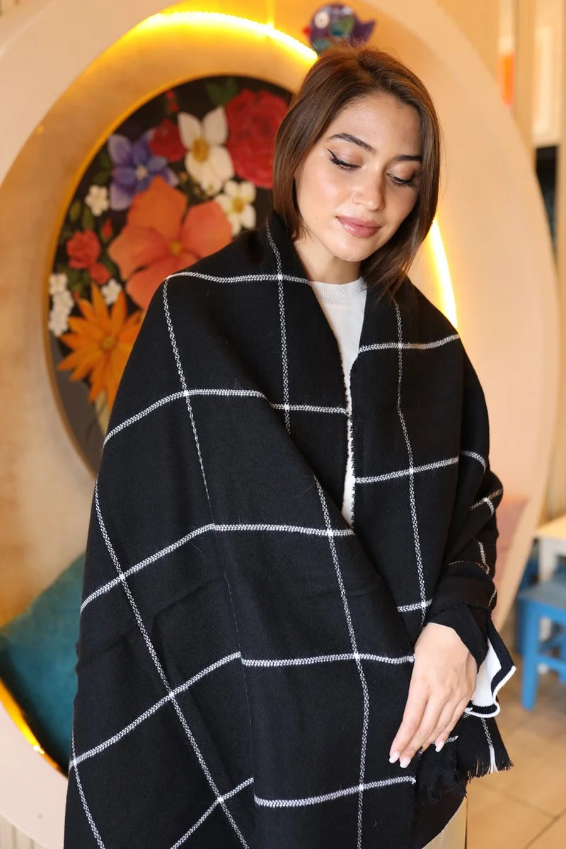ريمسا مايو Square Patterned Scarf Shoulder Shawl 70X180 cm 1210 Black