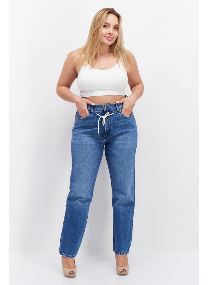 Pepe Jeans Women Straight Fit Solid Stretchable Denim Jeans, Blue  - Image 2