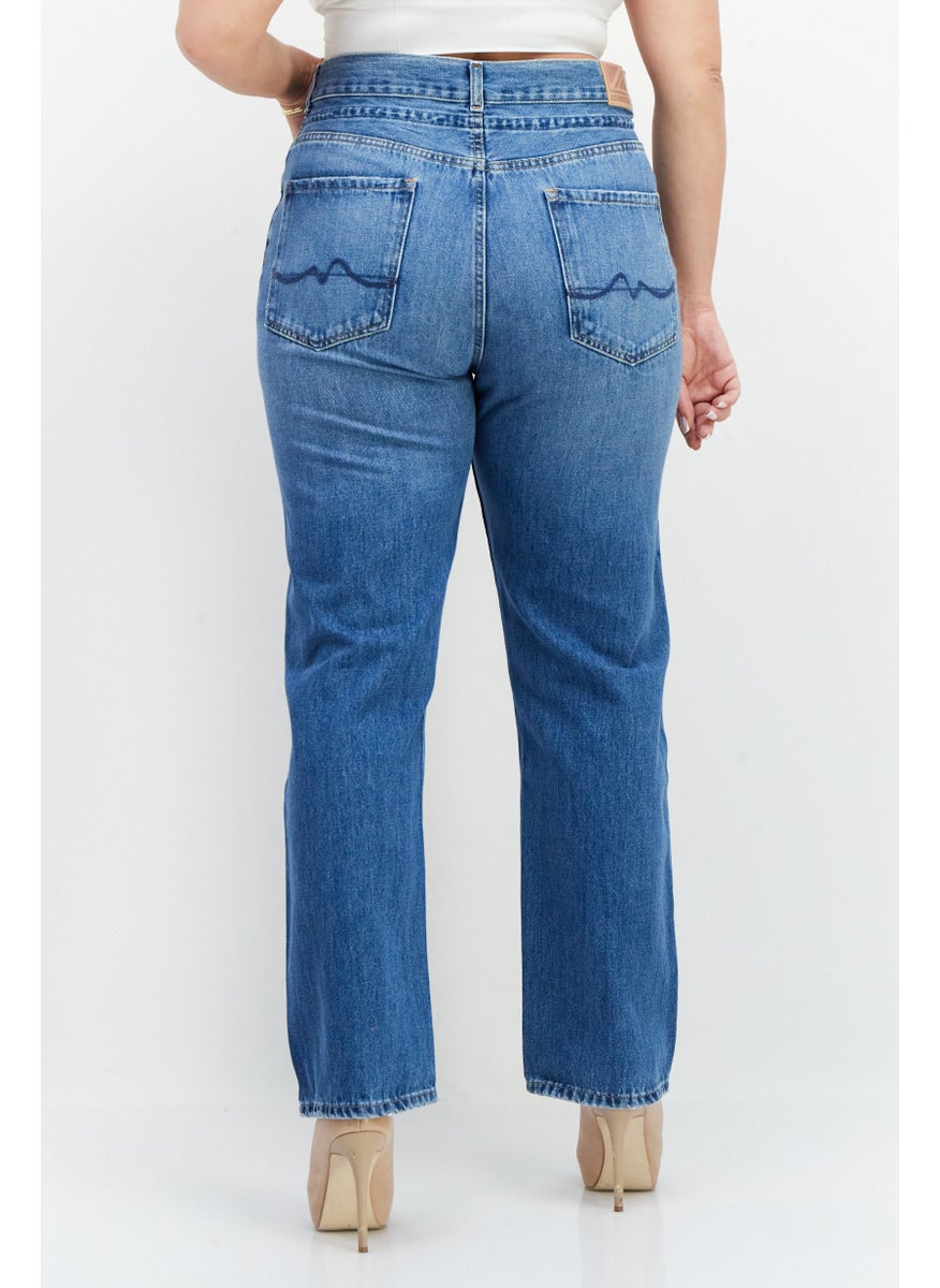 Pepe Jeans Women Straight Fit Solid Stretchable Denim Jeans, Blue  - Image 3