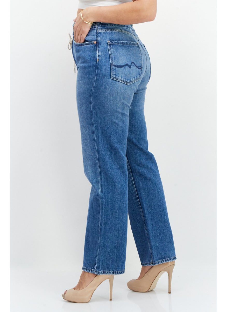 Pepe Jeans Women Straight Fit Solid Stretchable Denim Jeans, Blue  - Image 4