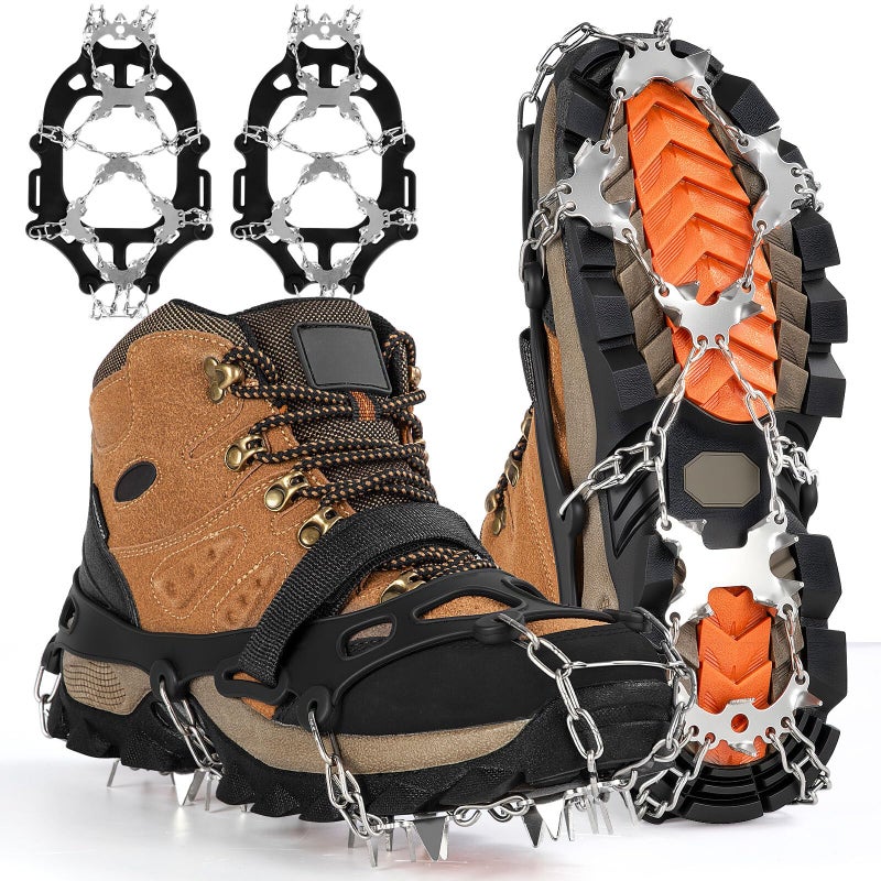 AOOELLO Crampons for Shoes with 28 Stainless Steel Spikes, Anti Slip Crampons for Hiking Boots Women Men, Ice Cleats Traction Snow Grips for Hiking Jogging Fishing Walking Climbing Mountaineering - Image 2