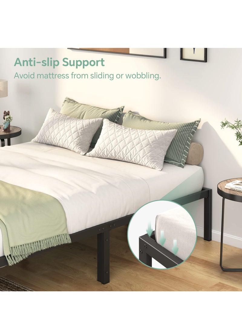 شو وو إطار سرير معدني مقاس كوين بارتفاع 203 × 152 سم مع مساحة تخزين، لا حاجة إلى زنبرك صندوقي مع دعم شرائح فولاذية قوية، قاعدة مرتبة متينة شديدة التحمل، سهلة التركيب، لون أسود لغرفة النوم - Image 4