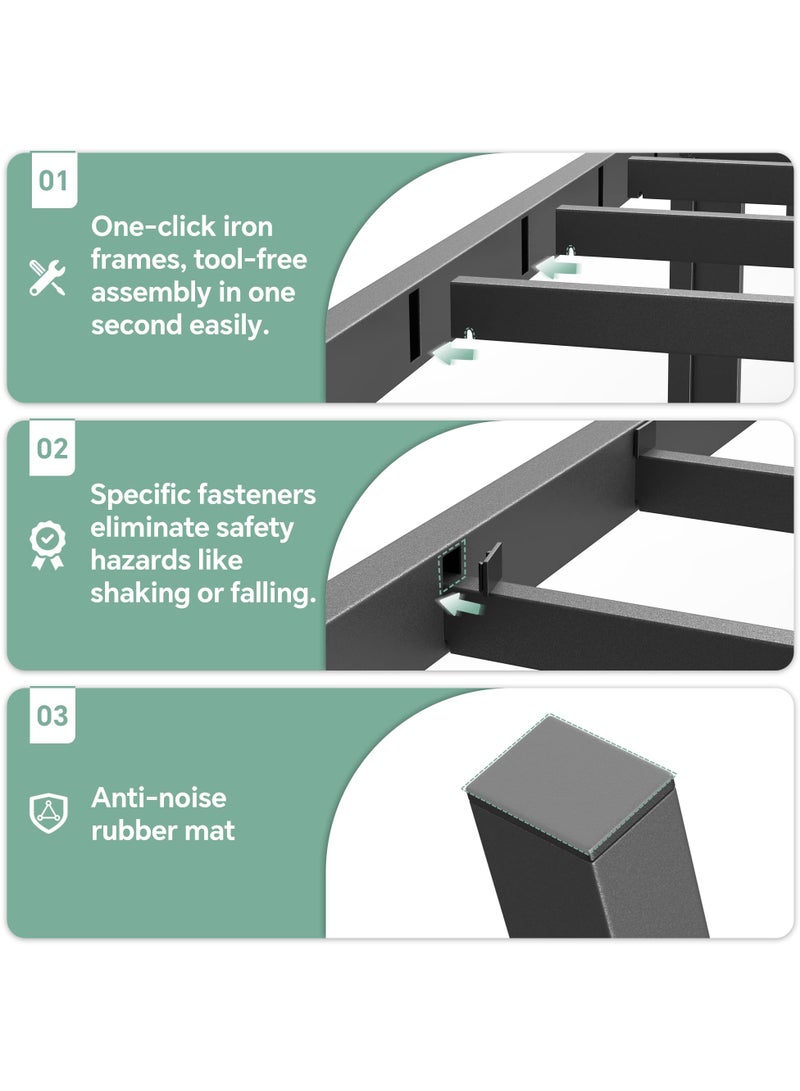 شو وو إطار سرير معدني مقاس كوين بارتفاع 203 × 152 سم مع مساحة تخزين، لا حاجة إلى زنبرك صندوقي مع دعم شرائح فولاذية قوية، قاعدة مرتبة متينة شديدة التحمل، سهلة التركيب، لون أسود لغرفة النوم - Image 5