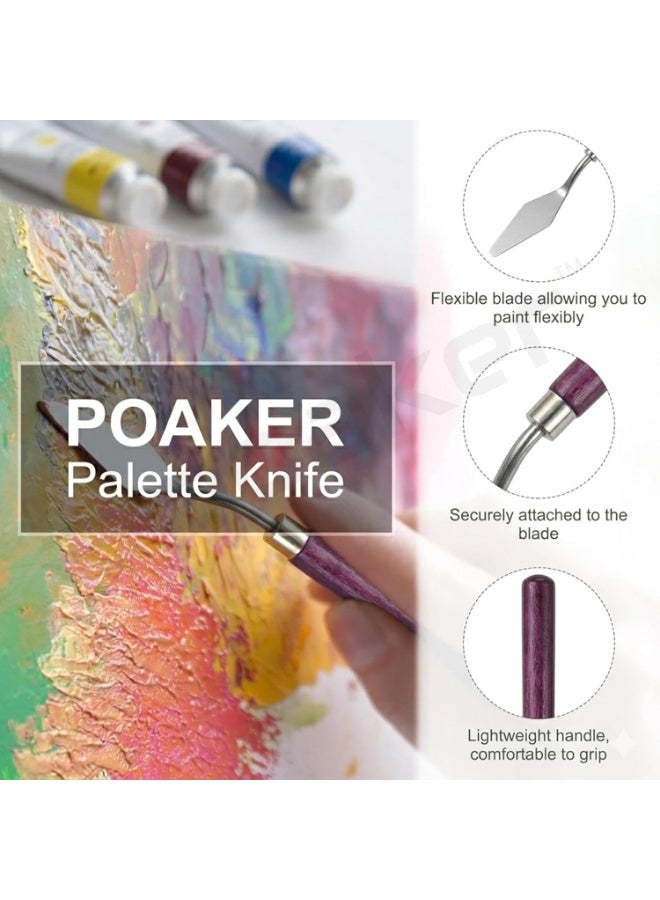 Poaker مجموعة سكاكين باليت من الفولاذ – 5 قطع سكاكين رسم احترافية بمقبض خشبي | أدوات سباتولا فنية للرسم بالزيت والأكريليك والقماش | مجموعة خلط الألوان وكاشطات القوام - Image 4