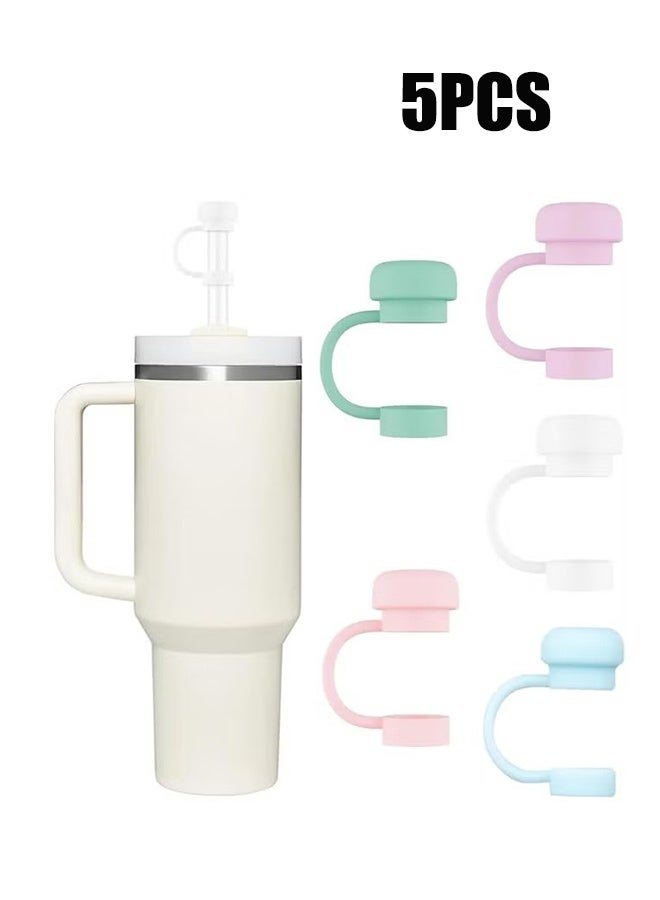 واي جيه غطاء قش كأس ستانلي ، غطاء قش سيليكون مكون من 5 قطع ، متوافق مع زجاج كأس ستانلي 30 و 40 أوقية 10 مم غطاء رأس قش مقاوم للغبار قابل لإعادة الاستخدام بنفسجي ، وردي ، أخضر ، أبيض ، أزرق - Image 1