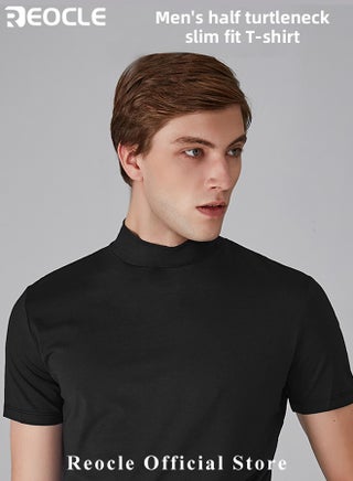 Men's T Shirt Short Sleeve Basic Turtleneck Slim Fit Undershirt Pullover Solid Tops Thin Lightweight Tees Sport Shirt - view 2