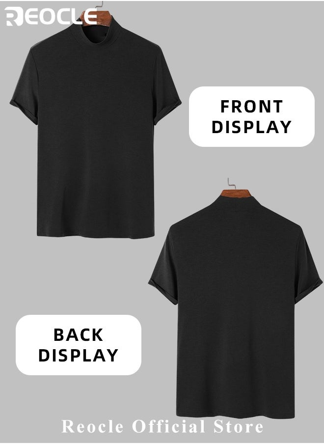 REOCLE Men's T Shirt Short Sleeve Basic Turtleneck Slim Fit Undershirt Pullover Solid Tops Thin Lightweight Tees Sport Shirt  - Image 4