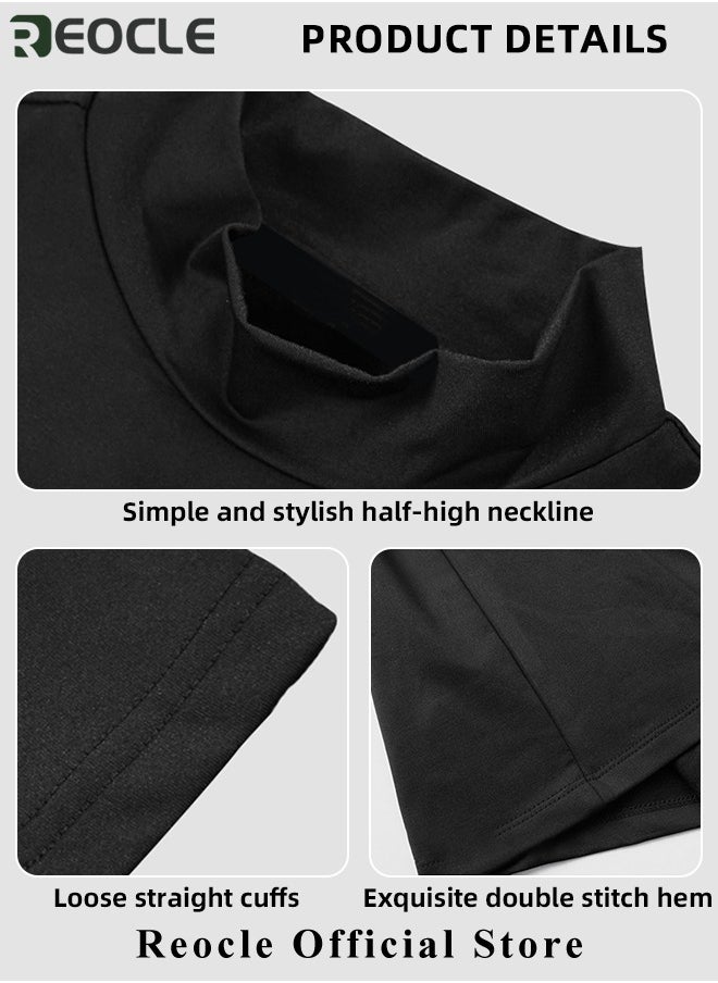 REOCLE Men's T Shirt Short Sleeve Basic Turtleneck Slim Fit Undershirt Pullover Solid Tops Thin Lightweight Tees Sport Shirt  - Image 5