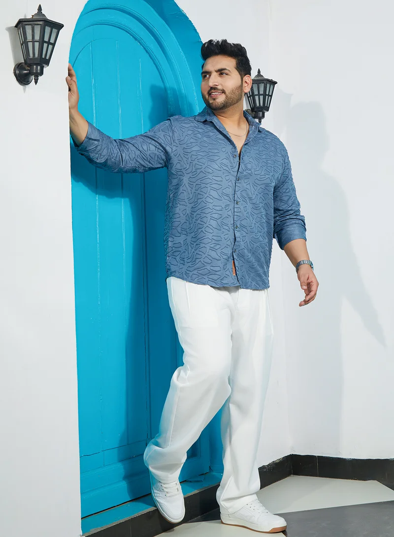 Instafab Plus Instafab Plus Men's Steel Blue Abstract-Edge Shirt For Casual Wear | Spread Collar | Long Cuffed Sleeves | Button Closure | Plus Size Shirt Crafted With Comfort Fit For Everyday Wear