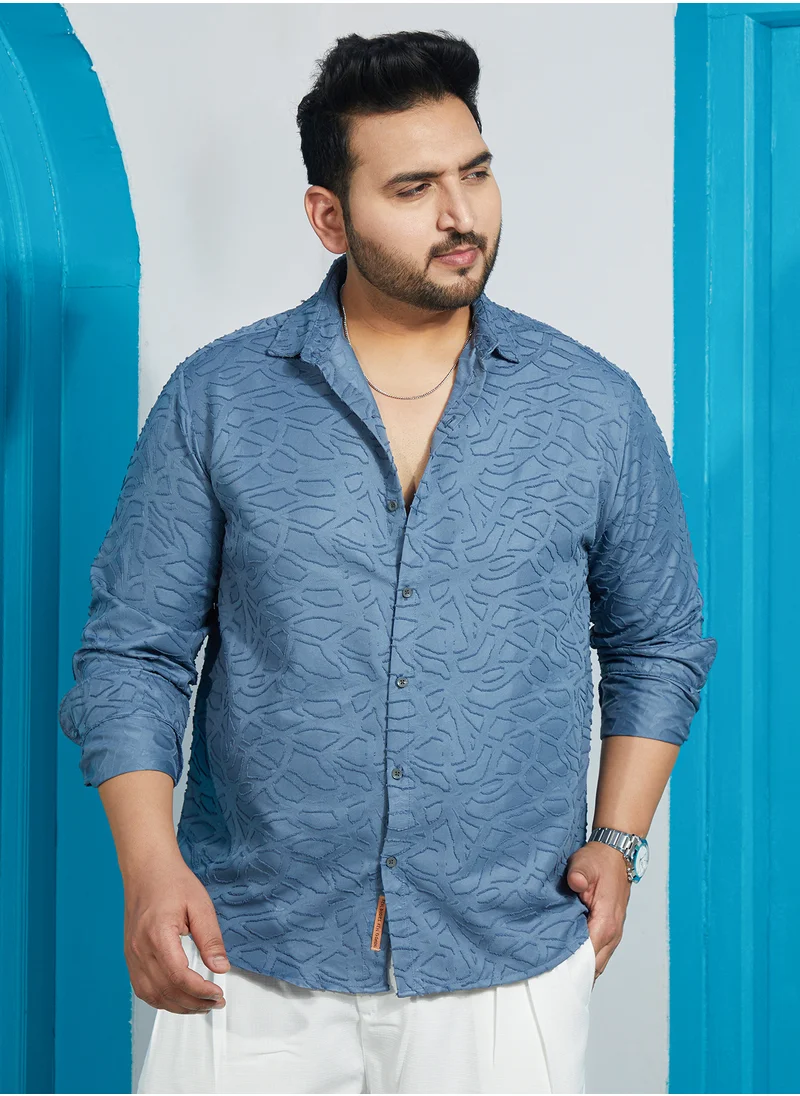 انستافاب بلس Instafab Plus Men's Steel Blue Abstract-Edge Shirt For Casual Wear | Spread Collar | Long Cuffed Sleeves | Button Closure | Plus Size Shirt Crafted With Comfort Fit For Everyday Wear