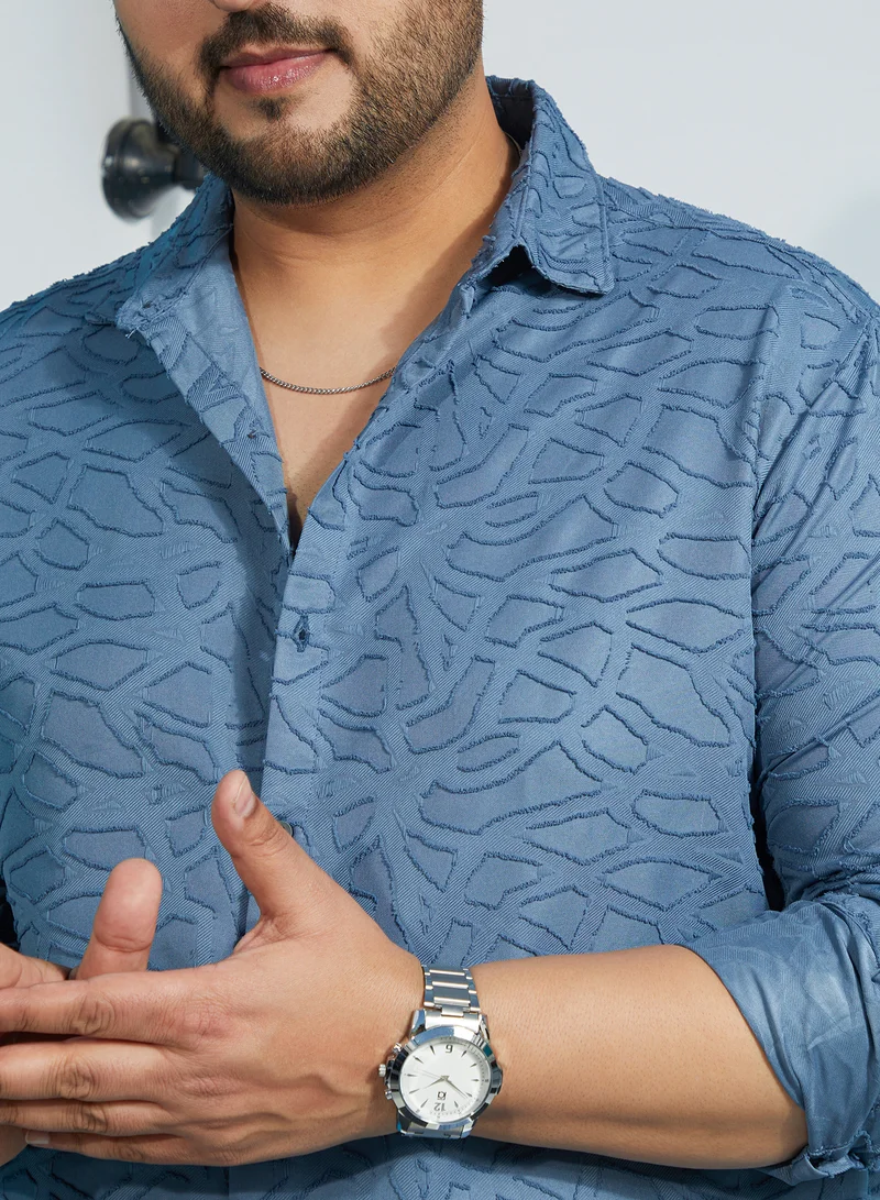 Instafab Plus Instafab Plus Men's Steel Blue Abstract-Edge Shirt For Casual Wear | Spread Collar | Long Cuffed Sleeves | Button Closure | Plus Size Shirt Crafted With Comfort Fit For Everyday Wear