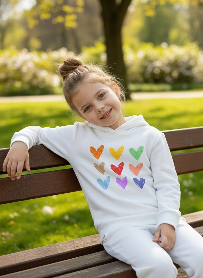 babyqlo Hearts Print Winter Fleece Hoodie for Girls White - Image 5