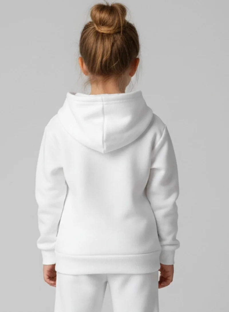 babyqlo Hearts Print Winter Fleece Hoodie for Girls White