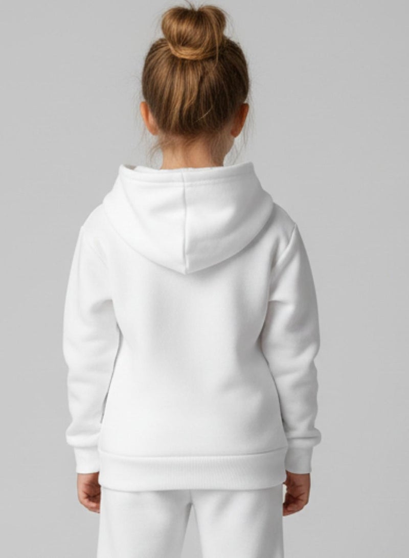 babyqlo Hearts Print Winter Fleece Hoodie for Girls White - Image 2