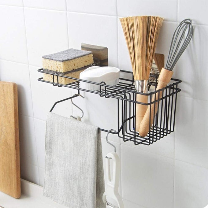 SOAP HOLDER AND TOWEL RACK HANGER WALL MOUNTED KITCHEN STORAGE HANGING RACK BATHROOM SHELF WALL HANGING STORAGE ORGANIZER KITCHEN RACK WITH SHAMPOO PACK OF 1