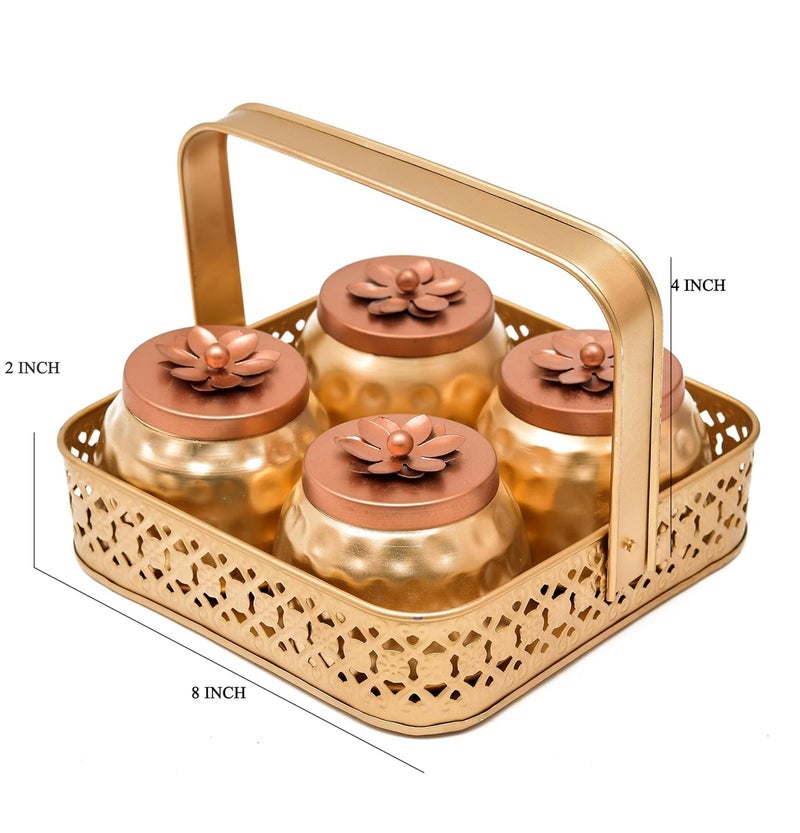 Sanvatsar Square Shape Metal Basket with Jar Tray 4 Copper Flower Container Dry Fruits Chocolate Sweets Candys Gifts Set for Office, Home Decor Table Decoration Item (Pack of 4) - Image 3