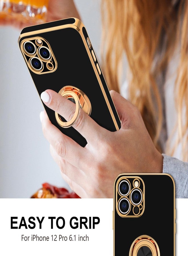 Hython Case for iPhone 12 Pro Case with Ring Stand, 360° Rotatable Ring Holder Magnetic Kickstand, Plating Rose Gold Soft TPU Bumper Camera Protection Shockproof Protective Phone Cases Cover, Black - Image 2