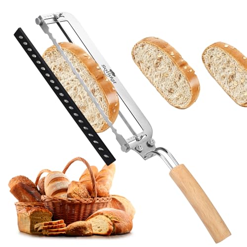 Solldgt Adjustable Bread Slicer for Homemade Bread - Upgrade Manual Sourdough Bread Knife with Thickness Guide, Bread Bow Cutter with Serrated Stainless Blade for Baguettes, Gift for Baker, Ambidextrous Use - Image 1