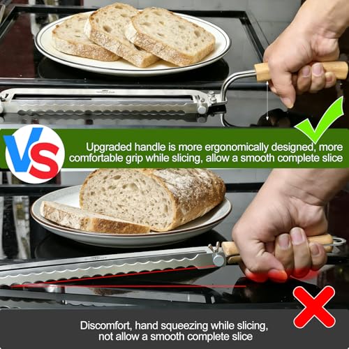 Solldgt Adjustable Bread Slicer for Homemade Bread - Upgrade Manual Sourdough Bread Knife with Thickness Guide, Bread Bow Cutter with Serrated Stainless Blade for Baguettes, Gift for Baker, Ambidextrous Use - Image 2