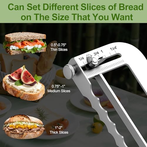 Solldgt Adjustable Bread Slicer for Homemade Bread - Upgrade Manual Sourdough Bread Knife with Thickness Guide, Bread Bow Cutter with Serrated Stainless Blade for Baguettes, Gift for Baker, Ambidextrous Use - Image 4