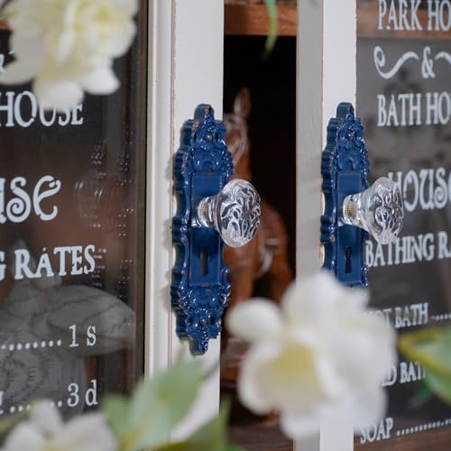 SOFFEE DESIGN 2pcs Vintage Cabinet Dresser Drawer Pulls, Distressed Closet Handles with Clear Resin Knob, Door Knobs for Cupboard, Kitchen Furniture - Blue - Image 2