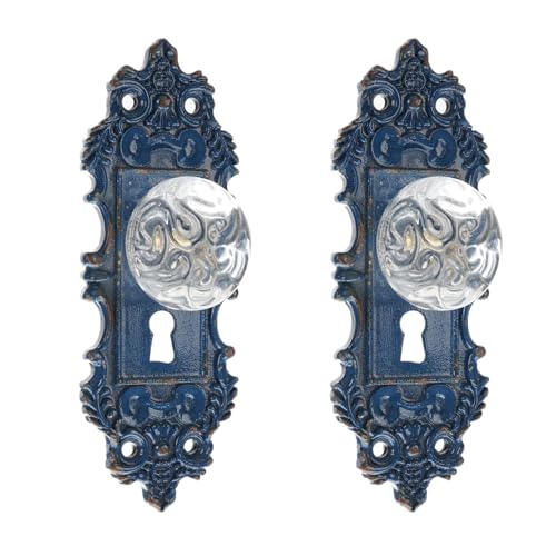 SOFFEE DESIGN 2pcs Vintage Cabinet Dresser Drawer Pulls, Distressed Closet Handles with Clear Resin Knob, Door Knobs for Cupboard, Kitchen Furniture - Blue - Image 1