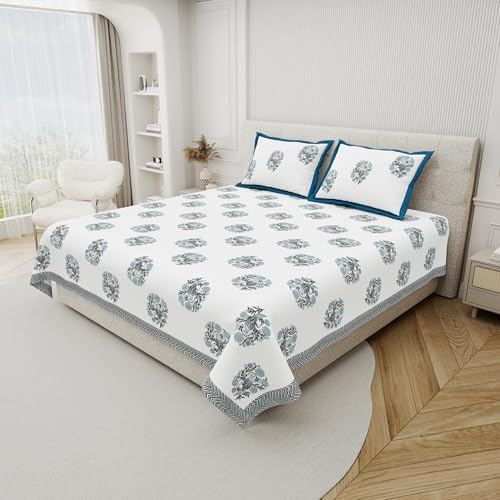 DE CAMA Since 1997 | 100% Cotton 300 TC Premium King Size Bedsheet for Double Bed (90 x 108 Inch) with 2 Pillow Covers Set (17 x 27 Inch) Designer Printed Bedsheet Set - Birds of Wings Blue - Image 2
