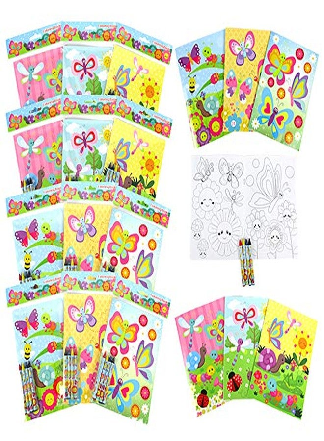 TINYMILLS Tiny Mills Butterfly Spring Insect Coloring Books with Crayons Party Favors with 12 Coloring Books and 48 Crayons, Butterfly Party Favors, Butterfly Prizes, Favor Bag Filler - Image 1