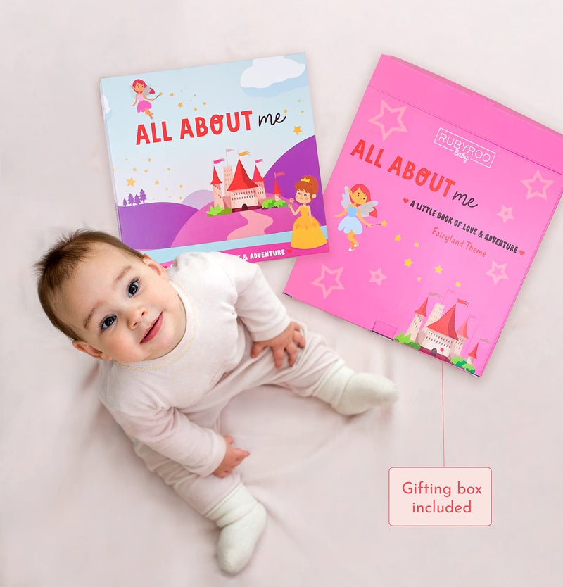 RubyRoo Baby كتاب ذكريات بيبي رو - دفتر milestones لفتاة البيبي - ألبوم صور تذكاري للبيبي - كتاب قصاصات للأعوام الخمسة الأولى - هدية حمل لحفلة استقبال المولود، كتاب سجل من 60 صفحة بغلاف صلب للمولود الجديد - أرض الجنيات - Image 5