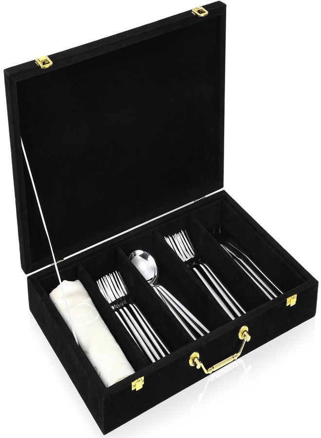 Pickmesh Silverware Case with Lid and Handle, Silverware Storage Box Sterling Silver Flatware Chest Without Silver Tarnish Proof Utensils Organizer for Kitchen Decor Wedding Gifts(Black,1 Layer) - Image 1