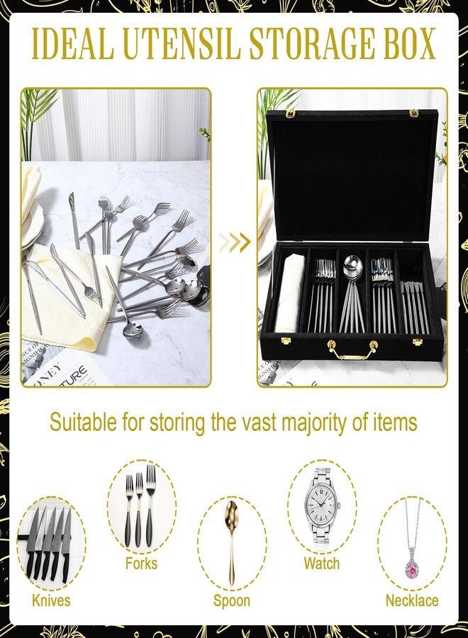 Pickmesh Silverware Case with Lid and Handle, Silverware Storage Box Sterling Silver Flatware Chest Without Silver Tarnish Proof Utensils Organizer for Kitchen Decor Wedding Gifts(Black,1 Layer) - Image 5