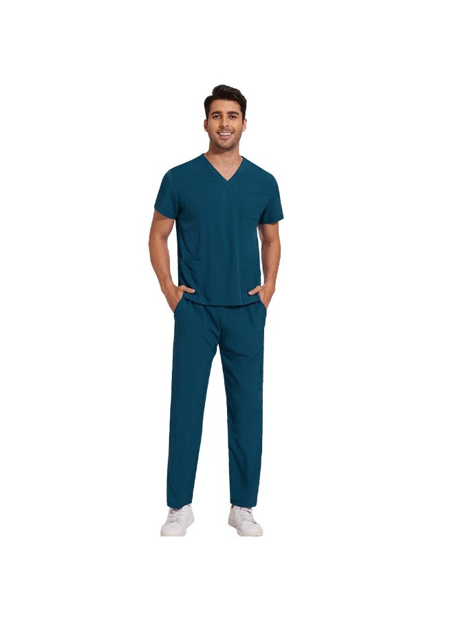 NIBEMINENT Scrubs Uniform Men Workwear Lab Work Clothes Uniforms Health Service Nursing Uniforms Short Sleeve V-neck Scrubs Tops+Pants Suit - Image 2