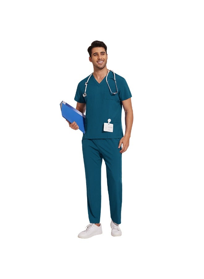 NIBEMINENT Scrubs Uniform Men Workwear Lab Work Clothes Uniforms Health Service Nursing Uniforms Short Sleeve V-neck Scrubs Tops+Pants Suit - Image 1