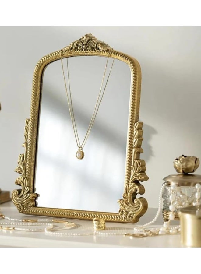 Vintage Vanity Mirror with Gold Frame, Vanity Desk Mirror Antique Traditional Tabletop Mirror, Standing, Hang or Wall Mounted, Adjustable Dress-up Mirror, Gold Decor Mirror for Living Room,Bedroom - Image 2