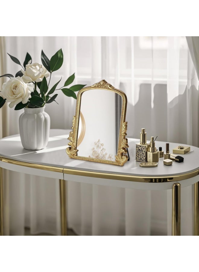 Vintage Vanity Mirror with Gold Frame, Vanity Desk Mirror Antique Traditional Tabletop Mirror, Standing, Hang or Wall Mounted, Adjustable Dress-up Mirror, Gold Decor Mirror for Living Room,Bedroom - Image 3