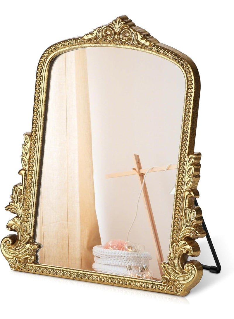 Vintage Vanity Mirror with Gold Frame, Vanity Desk Mirror Antique Traditional Tabletop Mirror, Standing, Hang or Wall Mounted, Adjustable Dress-up Mirror, Gold Decor Mirror for Living Room,Bedroom - Image 1