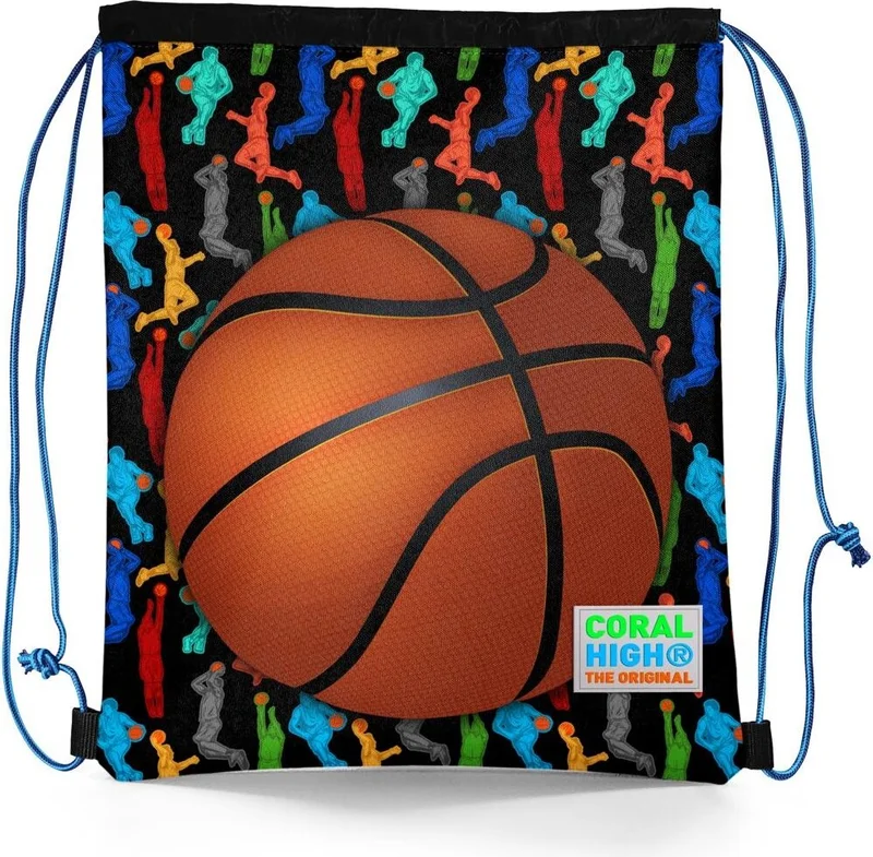CORAL HIGH Kids Black Basketball Drawstring Backpack 22458