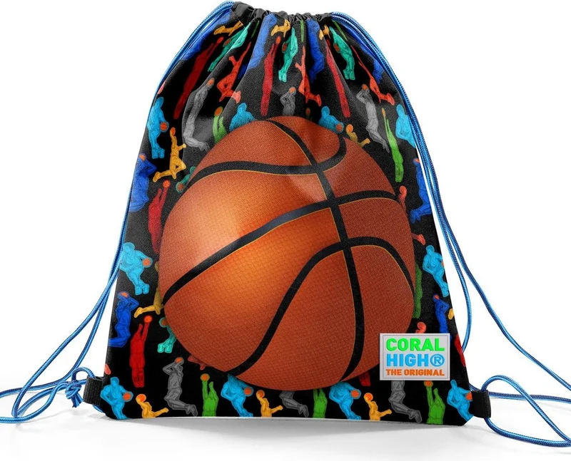 CORAL HIGH Kids Black Basketball Drawstring Backpack 22458